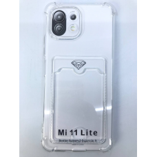 Чехол прозрачный противоударный с кармашком для карт на Mi 11 Lite
