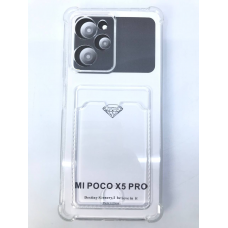 Чехол прозрачный противоударный с кармашком для карт на Mi Poco X5 Pro