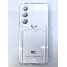 Чехол прозрачный противоударный с кармашком для карт на Samsung S23