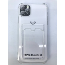 Чехол прозрачный противоударный с кармашком для карт на Iphone 11 Pro Max (6.5)