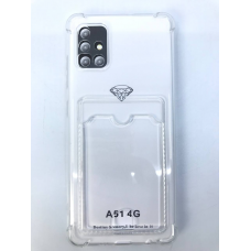 Чехол прозрачный противоударный с кармашком для карт на Samsung A51 4G