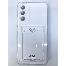 Чехол прозрачный противоударный с кармашком для карт на Samsung A34