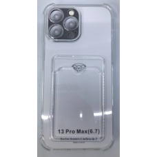 Чехол прозрачный противоударный с кармашком для карт на Iphone 13 Pro Max (6.7)