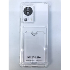 Чехол прозрачный противоударный с кармашком для карт на Mi 13 Lite