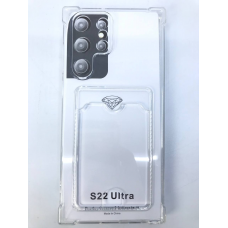 Чехол прозрачный противоударный с кармашком для карт на Samsung S22 Ultra