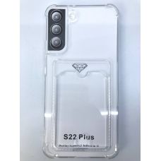 Чехол прозрачный противоударный с кармашком для карт на Samsung S22 Plus