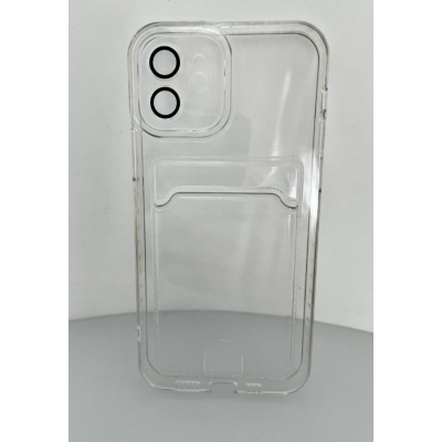 Чехол прозрачный противоударный с кармашком для карт на Iphone 12