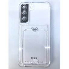 Чехол прозрачный противоударный с кармашком для карт на Samsung S22