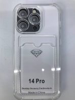 Чехол прозрачный противоударный с кармашком для карт на Iphone 14 Pro