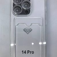 Чехол прозрачный противоударный с кармашком для карт на Iphone 14 Pro