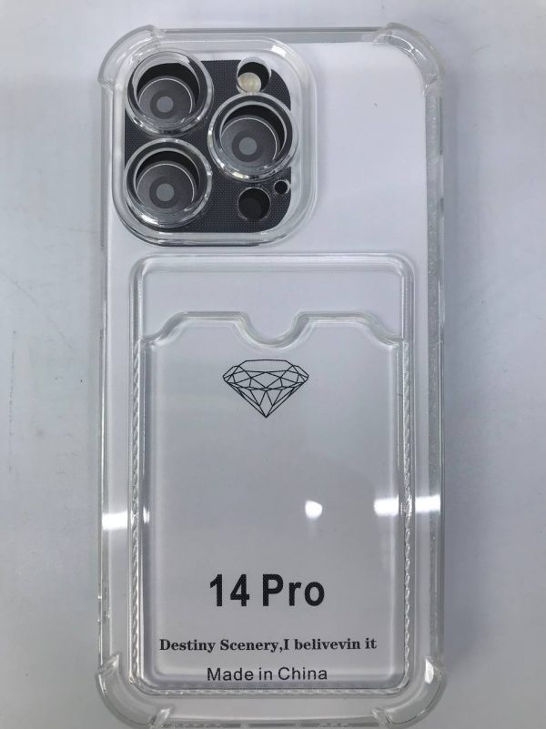 Чехол прозрачный противоударный с кармашком для карт на Iphone 14 Pro