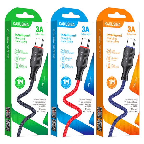 Кабель Type-C KAKUSIGA KSC-807 (Черн./Красн./Синий)