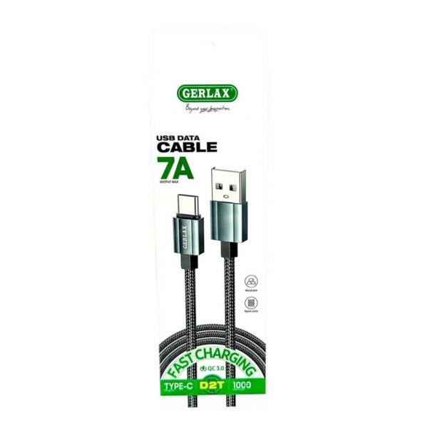 Кабель USB Gerlax D2T TYPE-C 7A тканьевый 1м в упаковке Black