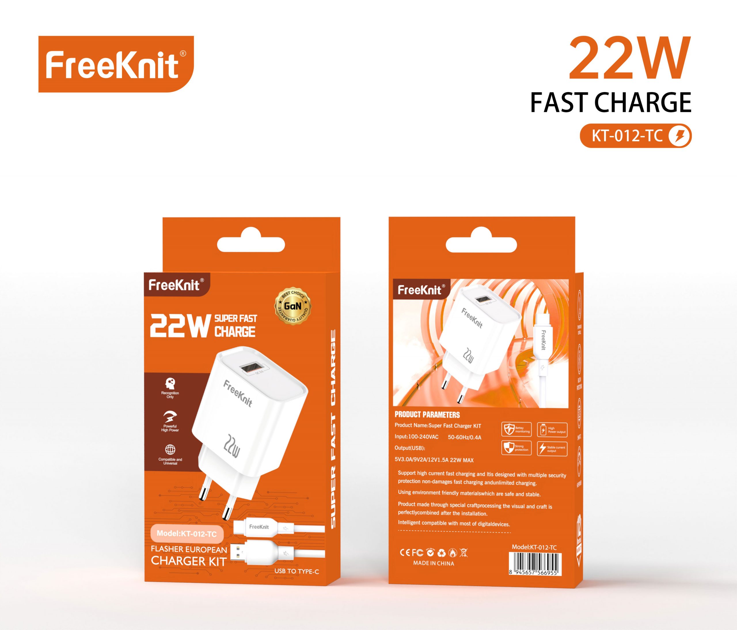 СЗУ FreeKnit 22W USB To Type-C KT-012 TC Блок FreeKnit 22W USB To Type-C KT 012 TC