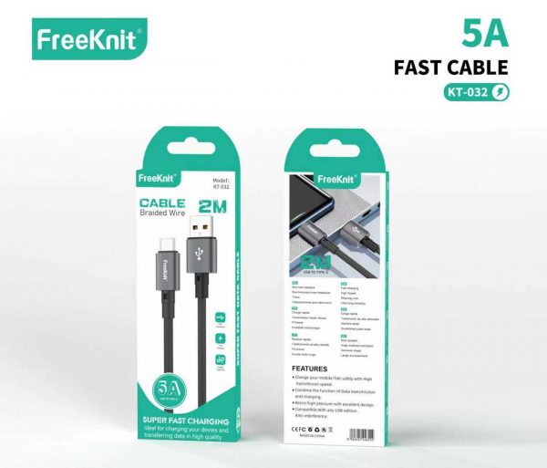 Кабель FreeKnit 2M Type-C 5A KT032
