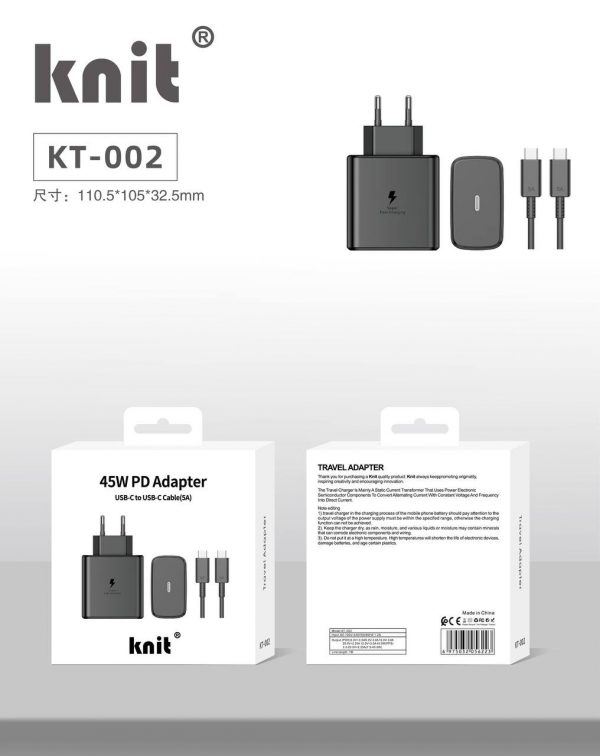 СЗУ FreeKnit Type-C To Type-C 45W KT-002