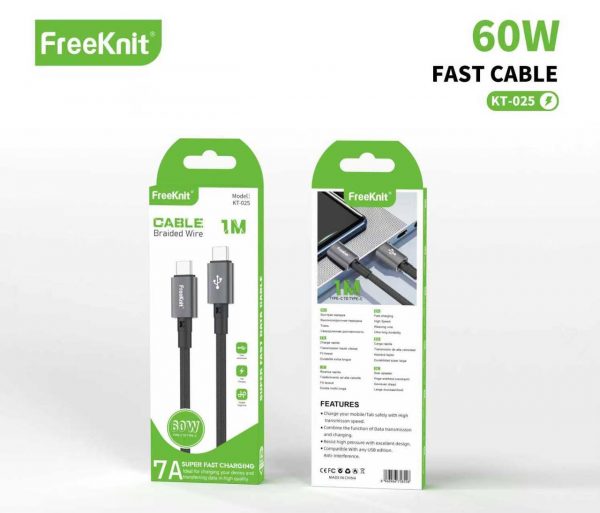 Кабель FreeKnit 60W Type-c 7A KT025