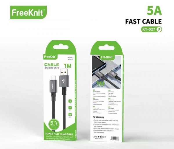 Кабель FreeKnit 1M 60W Type-c 5A KT027
