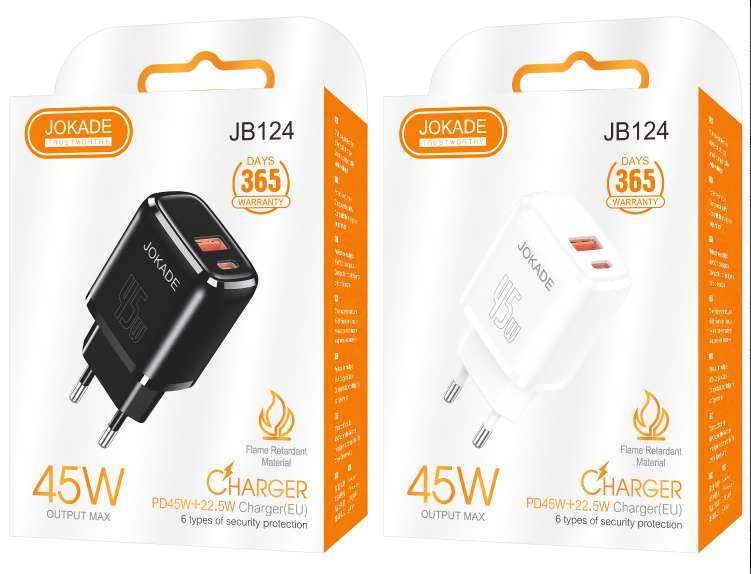 Зарядное устройство JB124 серии FUWEI, полностью совместимое с PD45W+22.5W (ЕС) Зарядное устройство JB124 серии FUWEI, полностью совместимое с PD45W+22.5W (ЕС)